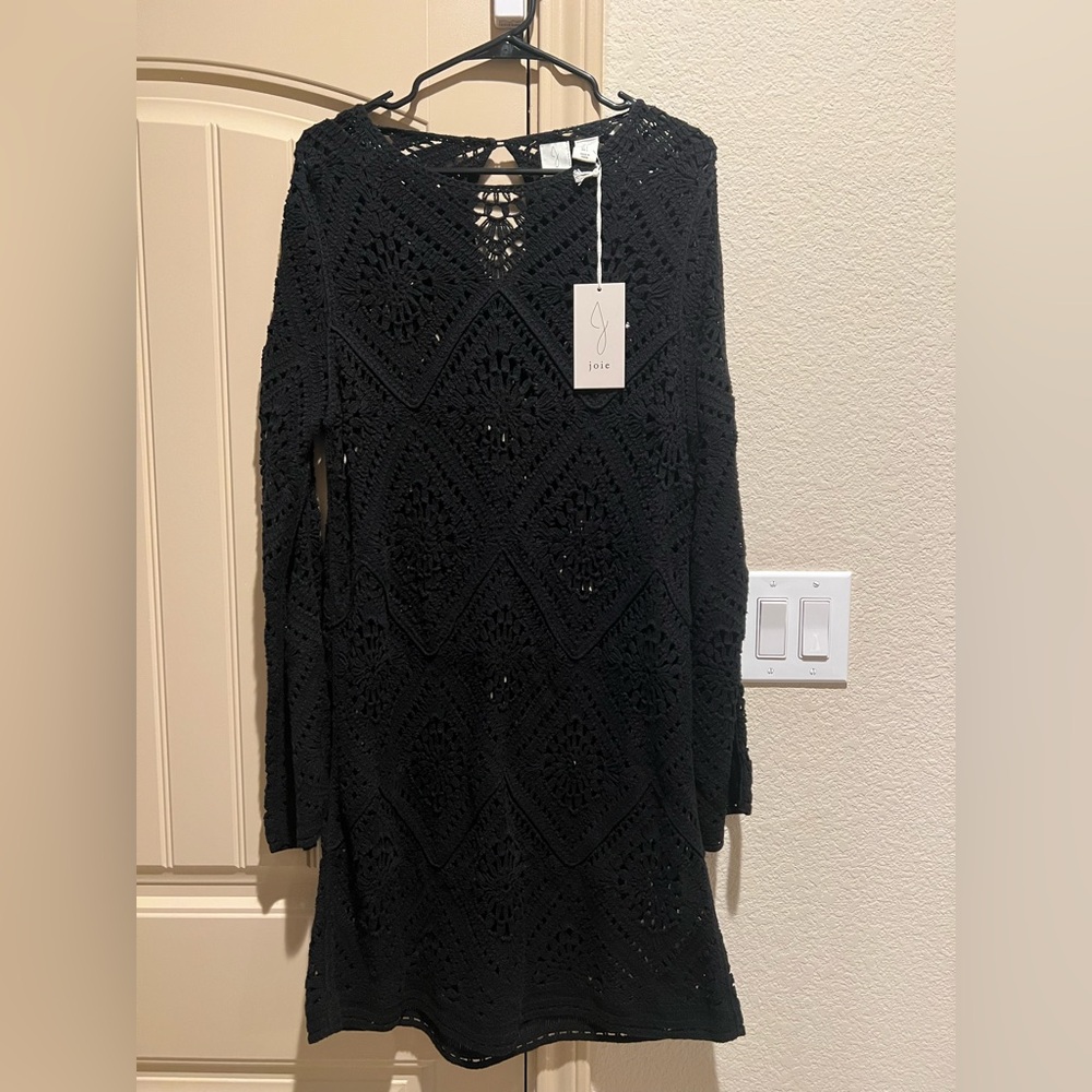 Joie Black Crochet Eyelet Long Sleeve Dress/Swim Cover Up size Large
